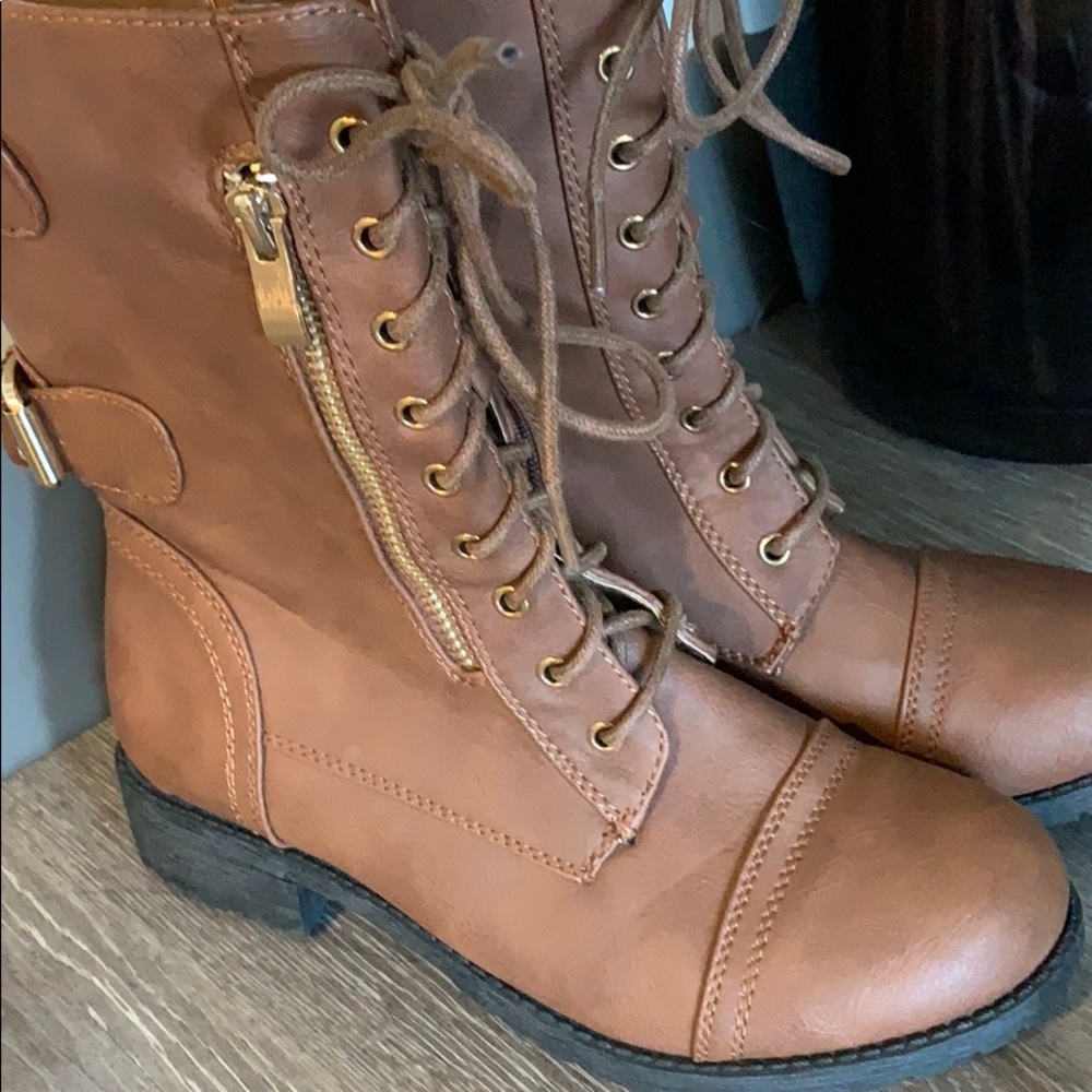 Brown with gold accent combat boots